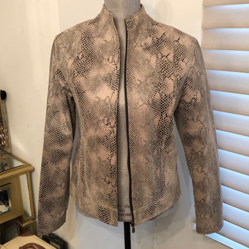Genuine Leather Snakeskin Print Jacket